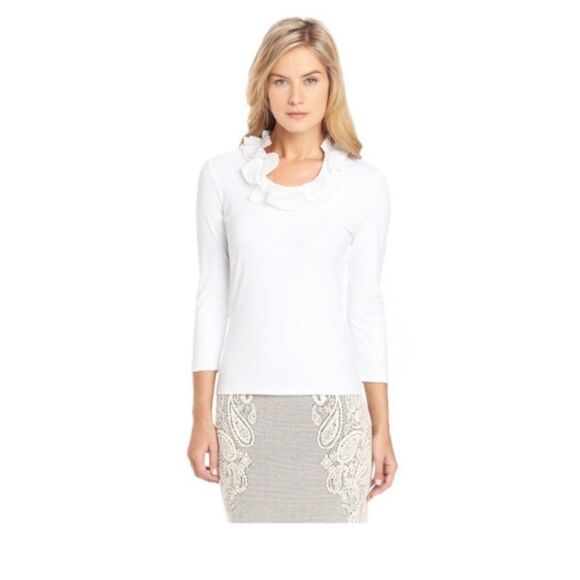 j. McLaughlin white ruffle neck top - Picture 1 of 6